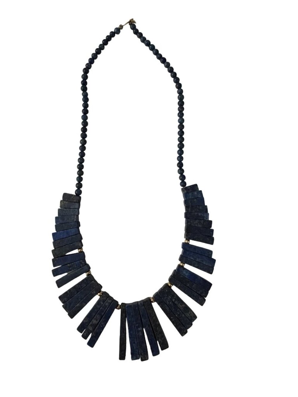 Vintage Lapis Lazuli Graduated Stick Necklace 14K Gold Filled Clasp Statement Fr